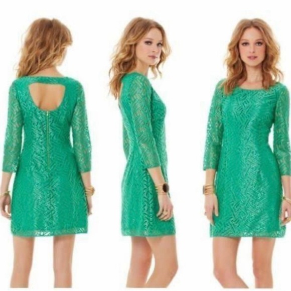 Lilly Pulitzer Green Sheath Dress Long Sleeve Crew Neck - Picture 1 of 12